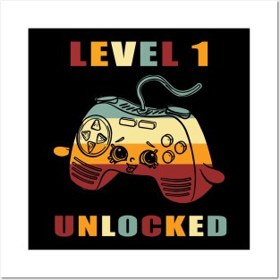 Level 1 Unlocked 1st Birthday vintage funny Gift idea for Gamers Posters and Art